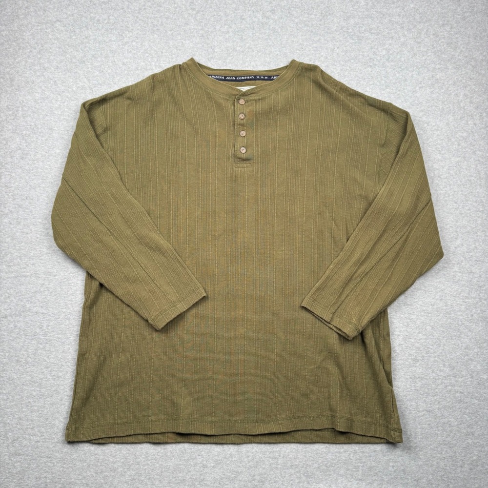 Arizona Jean Company Mens XL Henley Shirt Olive Green Long Sleeve textue knit